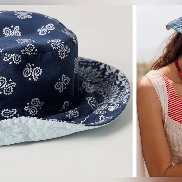 NWT Free People Bandana Bucket Hat - blue - one size - Picture 3 of 11